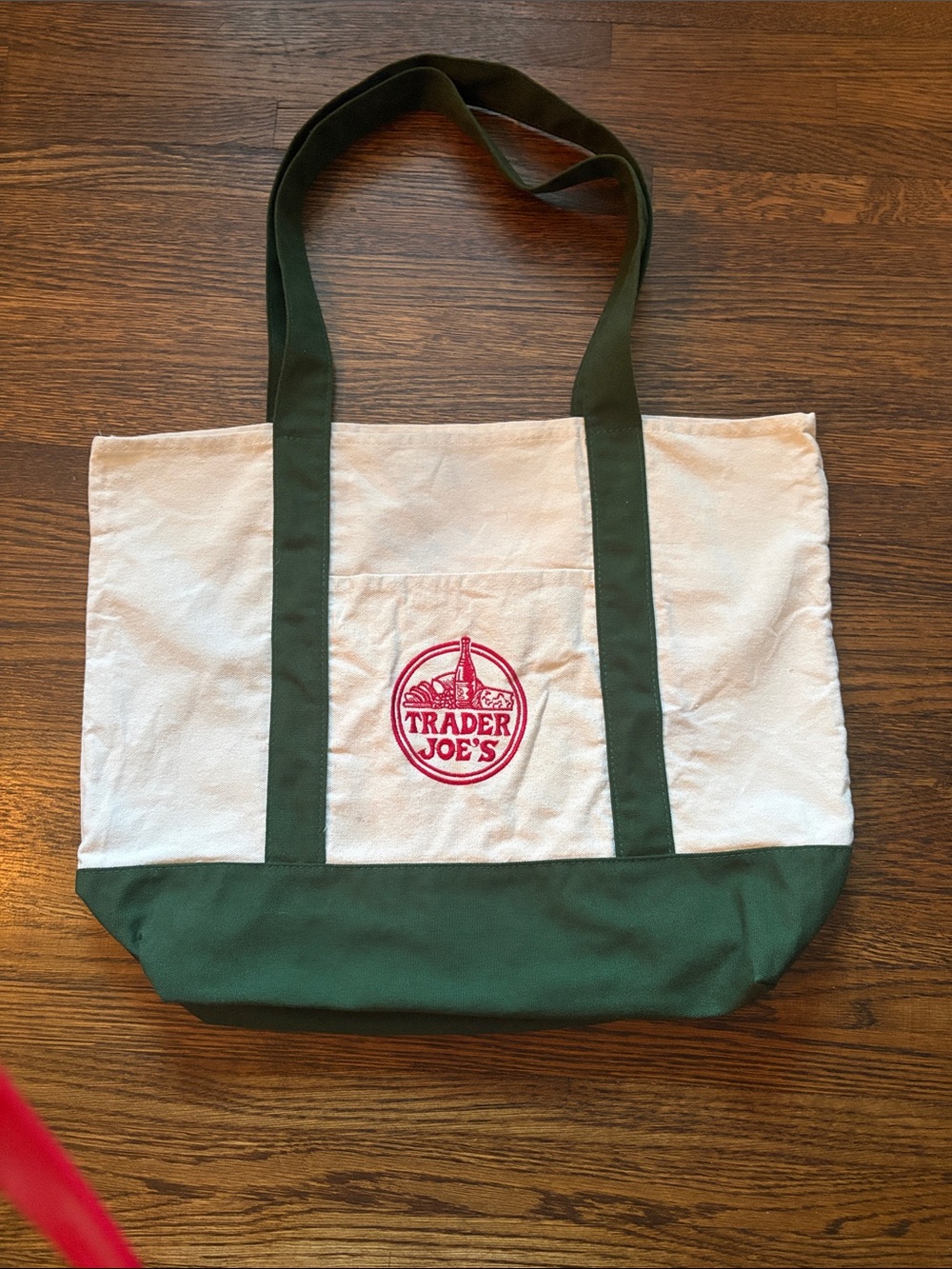 Trader Joe's Cream Canvas Tote with Dark Green Base and Straps